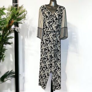 Vince Camuto Women's 3/4 Sleeve Floral Lace Mix Print Jumpsuit large